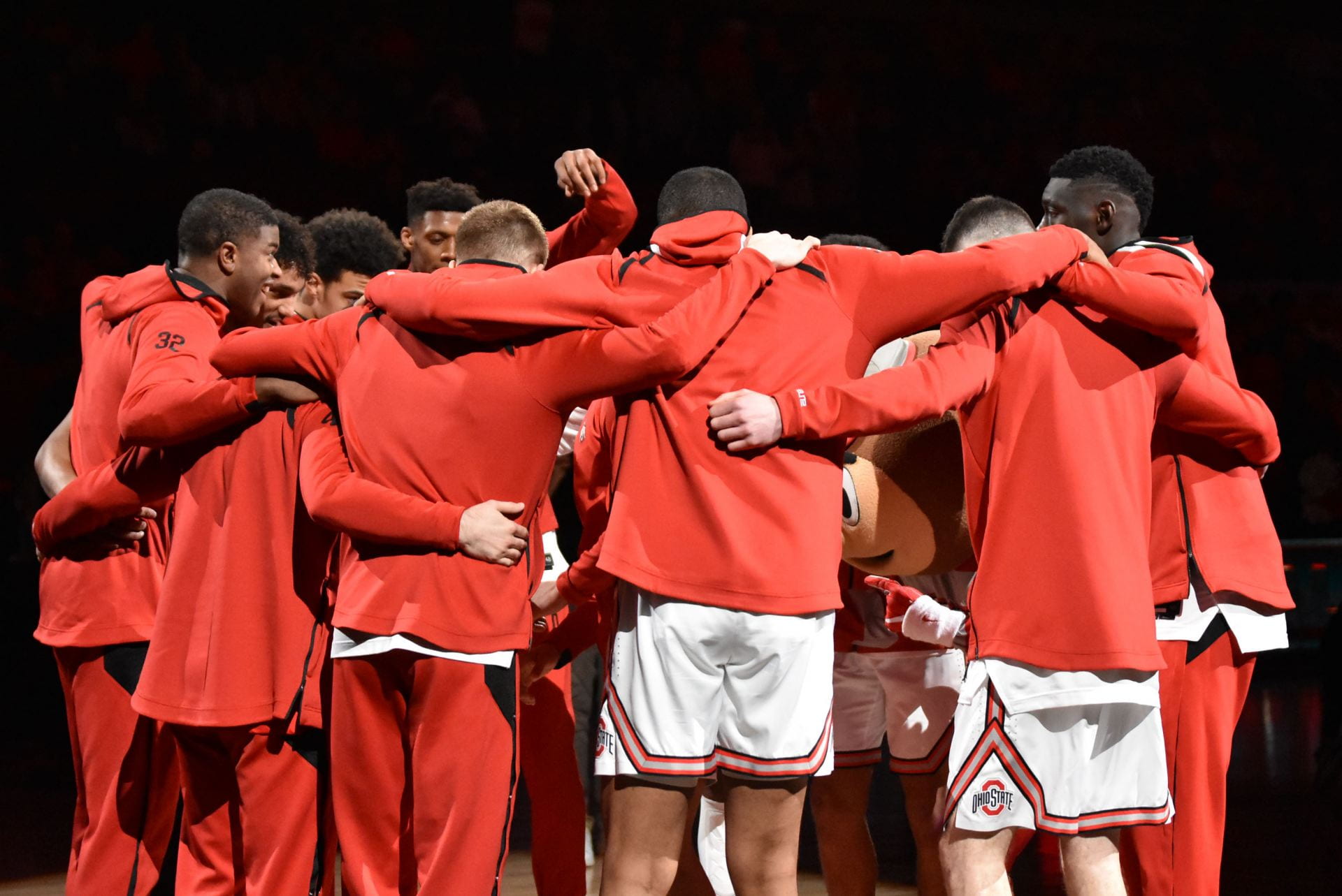 Basketball team huddle